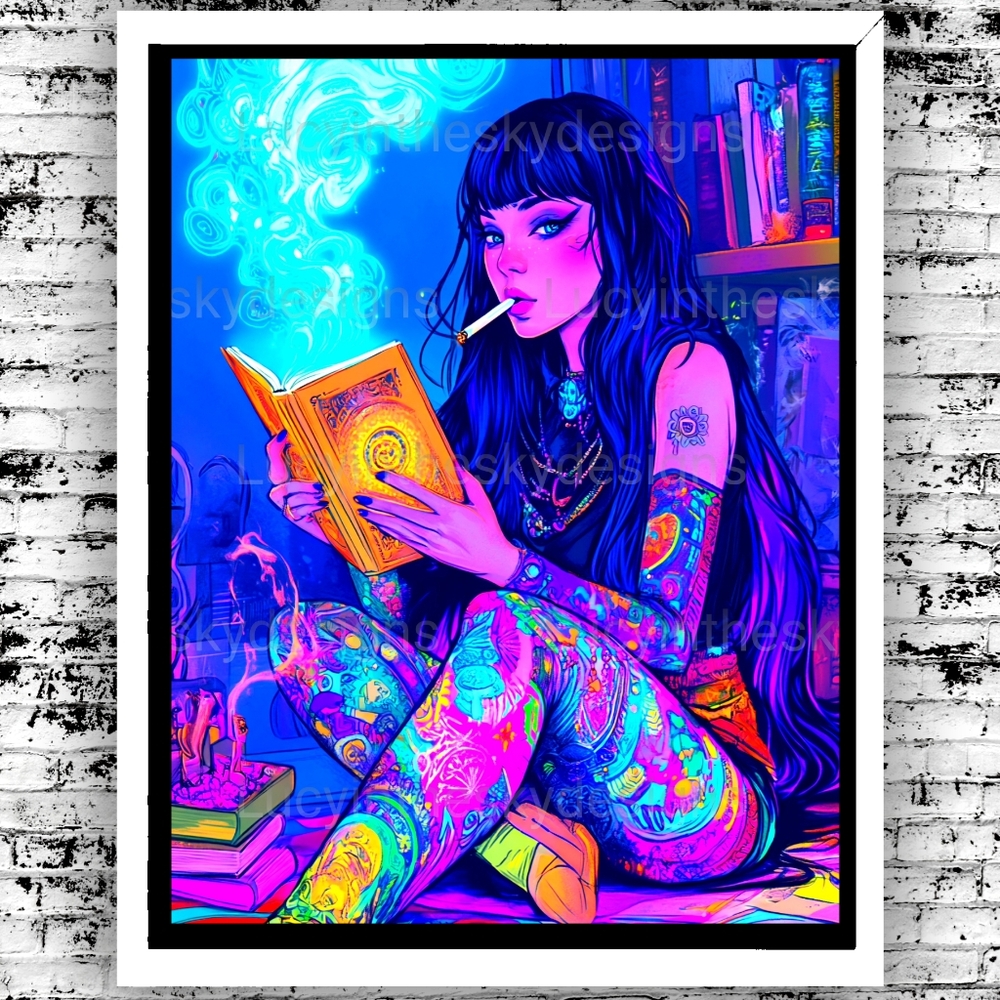 The Reader Neon Art Print Bright Unique Pop Art Colorful Decor 8.5x11